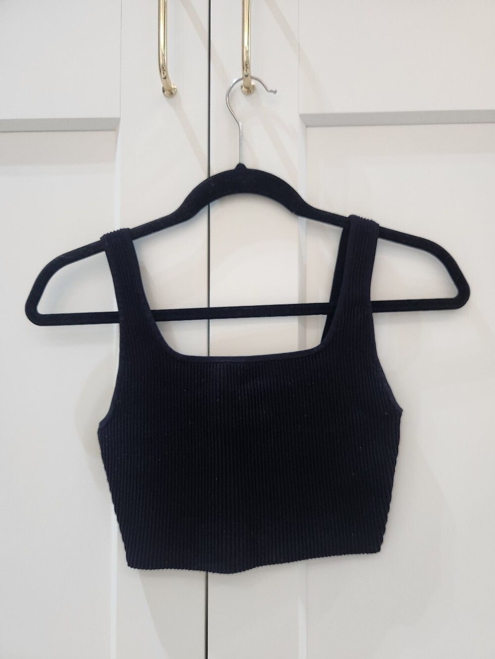 Aritzia Babaton Black Ribbed Square-Neck Crop Top